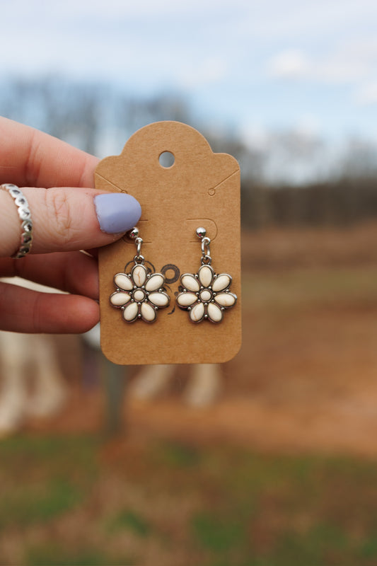 Mini White Flower Dangle Earrings
